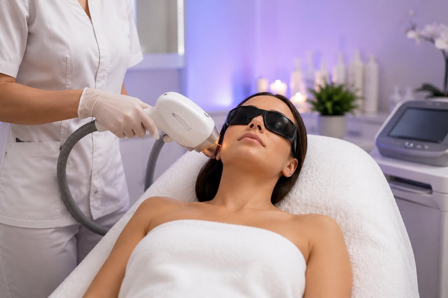 Patient receiving a laser treatment